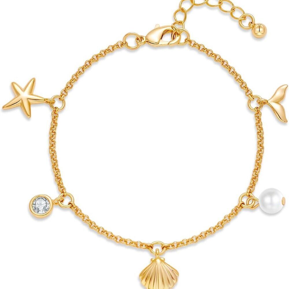 Gold Charm Bracelet Women Ocean Starfish Shell Adjustable Beach Accessory